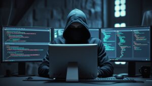 Leonardo Phoenix 10 prompt A hooded ethical hacker sitting at 2 Digived Academy